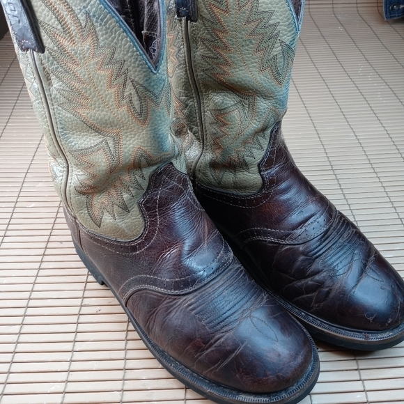 Justin Original Work 'Stampede' WK4660 Tan Brown Leather Mens Cowboy Boot Sz 9.5 - Picture 1 of 8